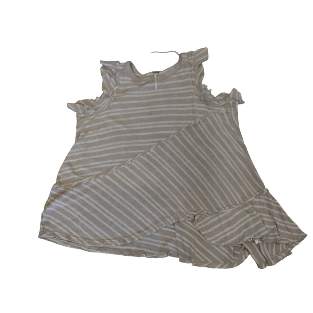 Free People We The Free‎ Tan White Striped Linen Blend Raw Edge Tank Top Medium